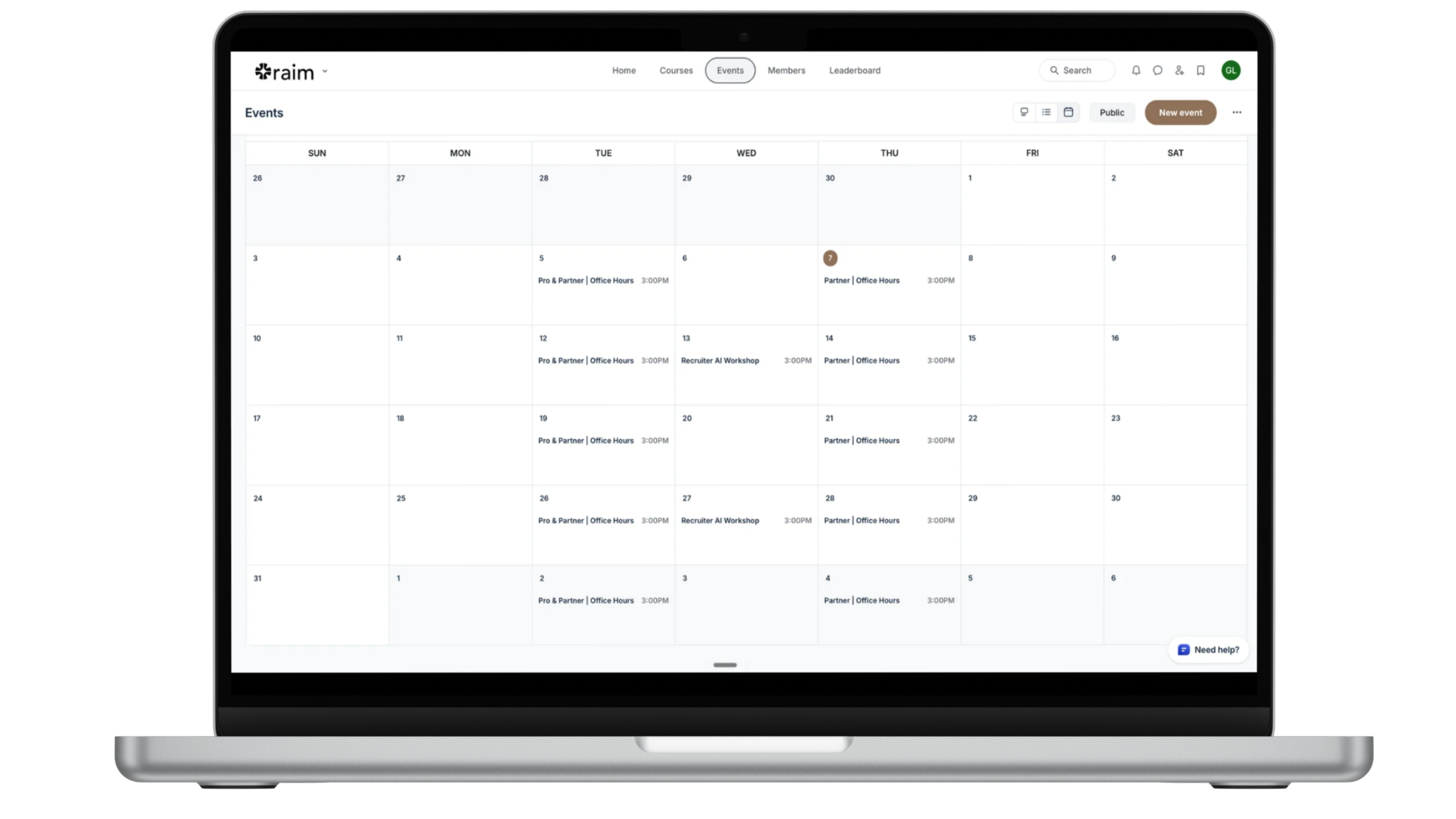 RAIM events calendar